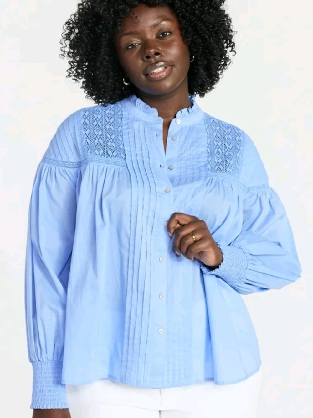 Terra & Sky Women's Plus Size Lace Inset Blouse  Size 3X NWT 100% Cotton